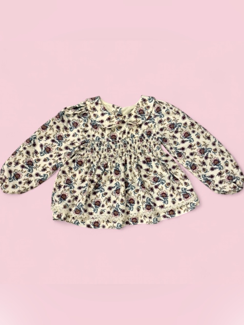 Joie Floral Peter Pan Collar Smocked Blouse Top Girls 4T